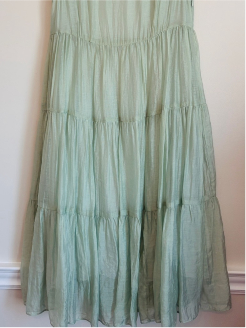 THE KORNER Light Green Sleeveless Tiered Maxi Dress Size S Cottagecore Boho Chic - Picture 2 of 10